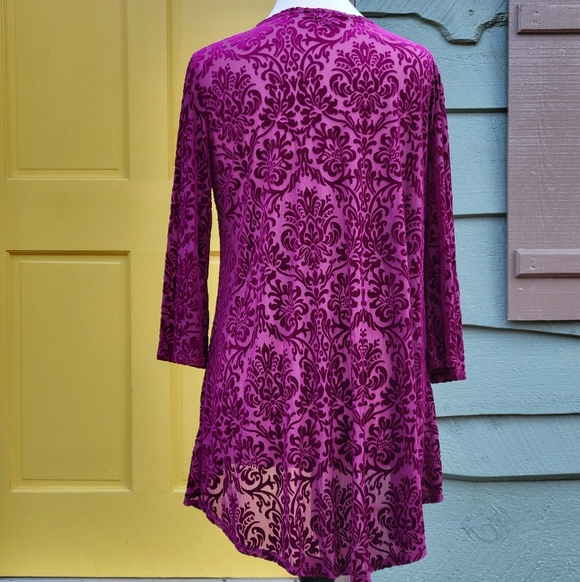 Espresso Fuchsia Burnout Velvet Open Front Cardigan Size S - Picture 7 of 11